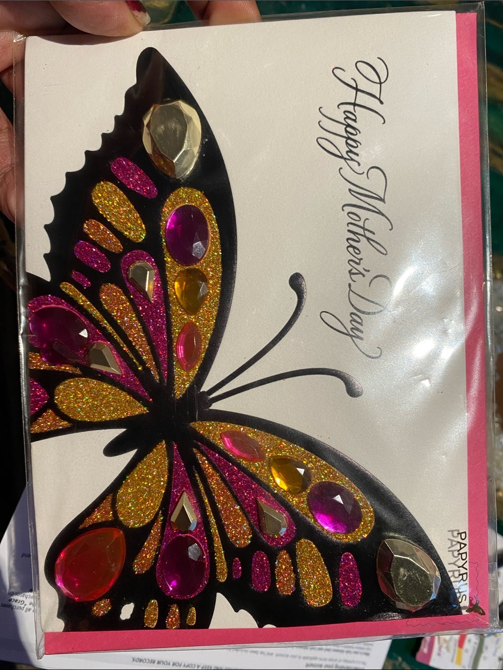 Papyrus Pink & Gold Glitter Butterfly Mother's Day Card